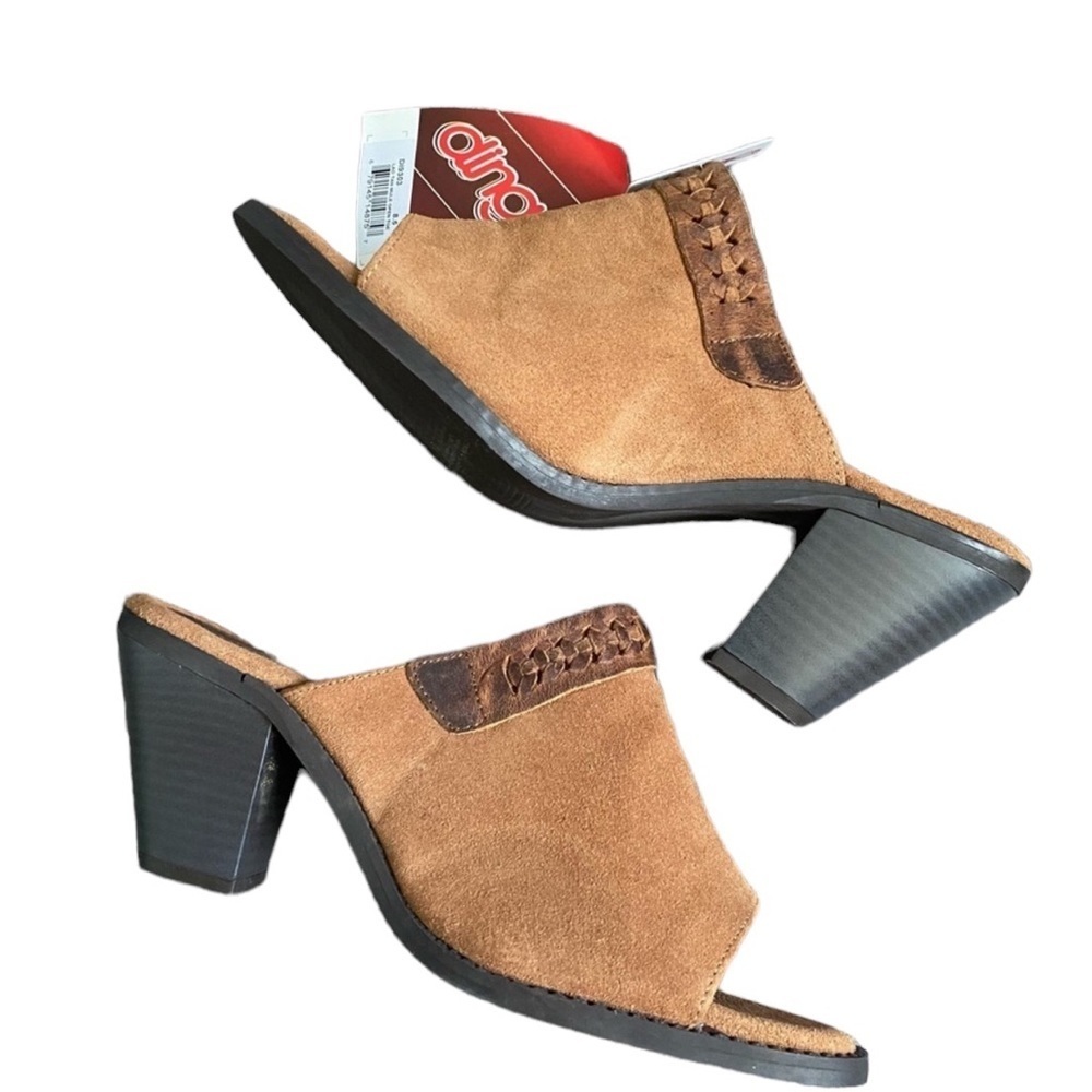 Dingo Tan Suede Open-Toe Heeled Mules
